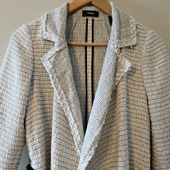 Theory Tweed Relaxed Open Front Pockets Belted Casual Women's Jacket Size XS. - Picture 8 of 15